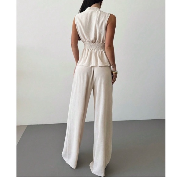 Classic Surplice Sleeveless Belted Blouse Wide Leg Pants XXS XS S M L XL - Picture 2 of 2